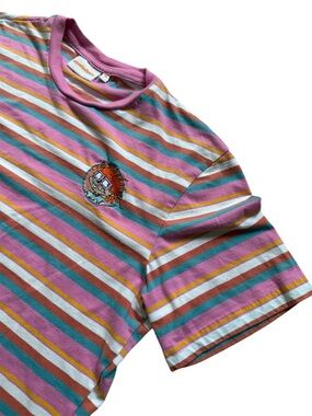 Nickelodeon Rugrats Chuckie Pink Teal Orange Striped Short Sleeve Tee